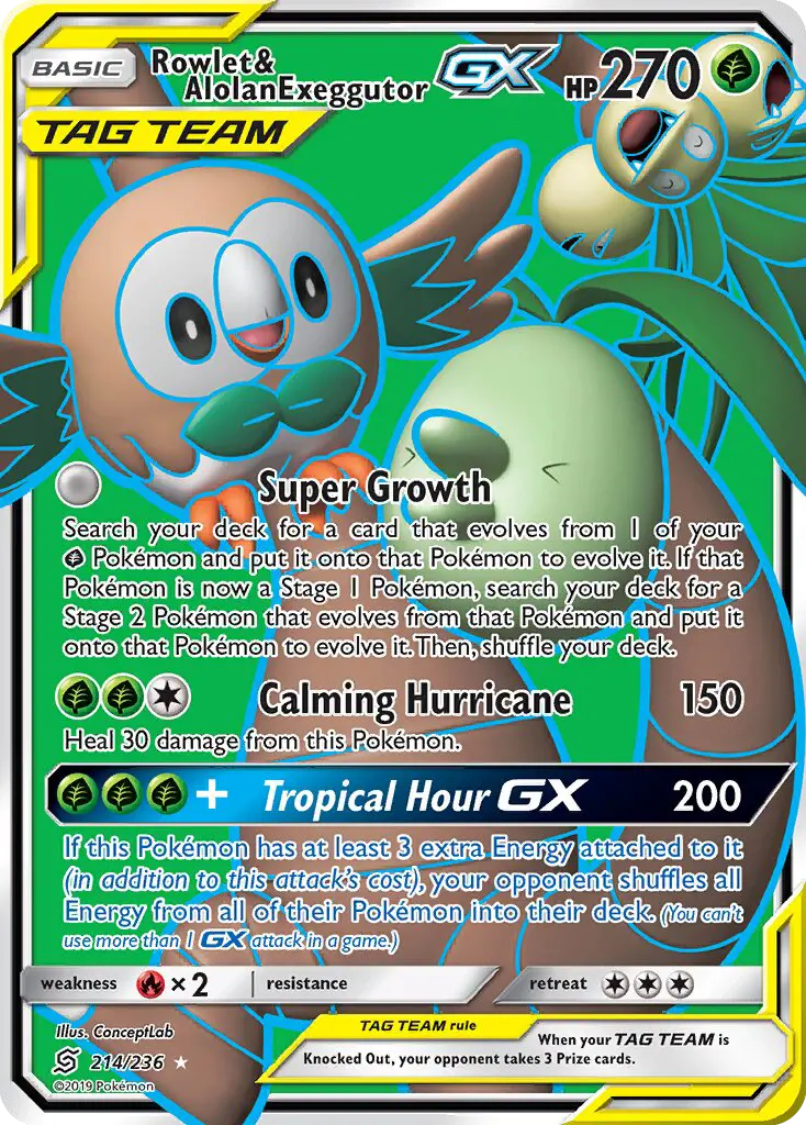 Rowlet & Alolan Exeggutor GX, Unified Minds #214