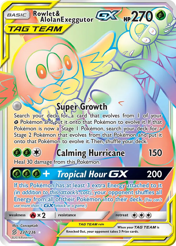Rowlet & Alolan Exeggutor GX, Unified Minds #237
